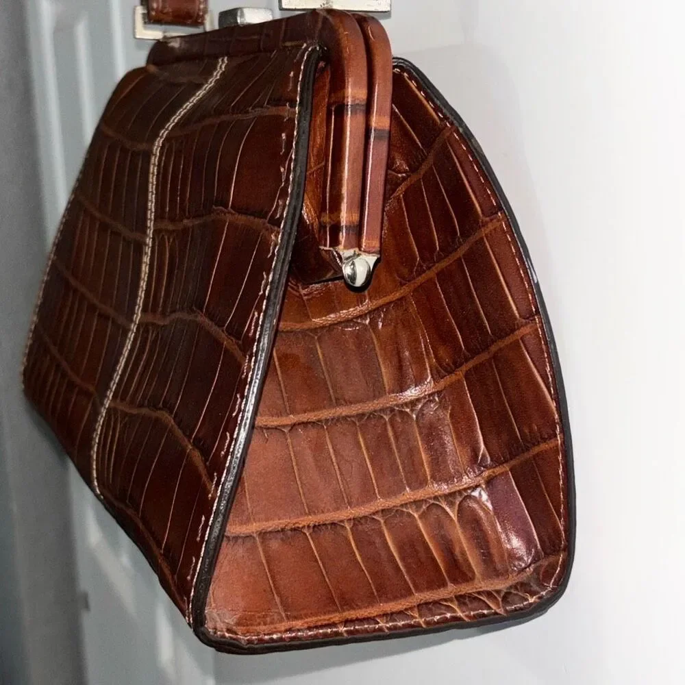 Classic Croc-Embossed Top-Handle Bag in Dark Brown